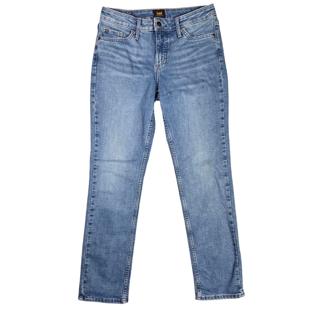 Lee Womens Medium Wash Straight Leg Mid Rise Denim Blue Jeans Size 6
